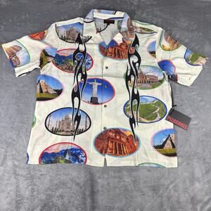 Pleasures 7 Wonder Camp Button Down Shirt in White Mens Sz L NWT